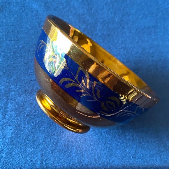 Vintage Gold & Cobalt Blue Porcelain Decorative Bowl 3 Inches - Picture 2 of 4